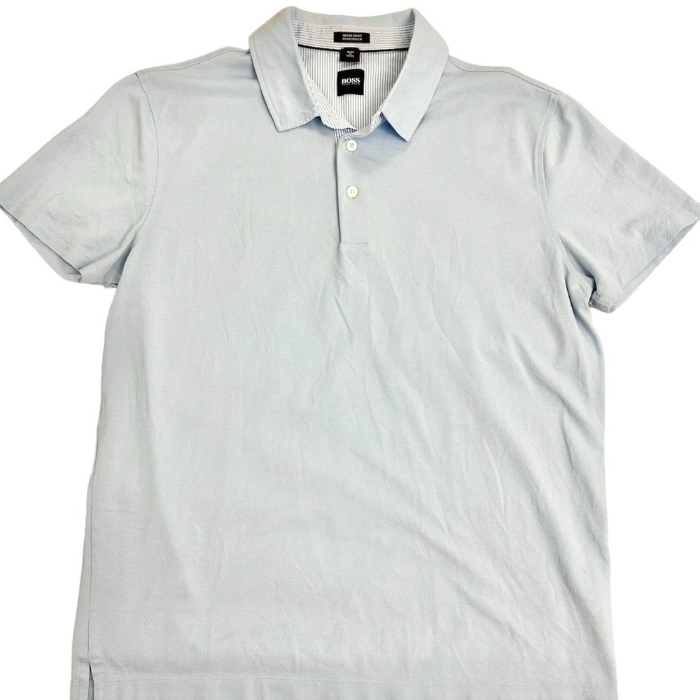 Hugo Boss Mens Shirt Baby Blue Polo Size Large Regular Fit Mercerised Pre-owned